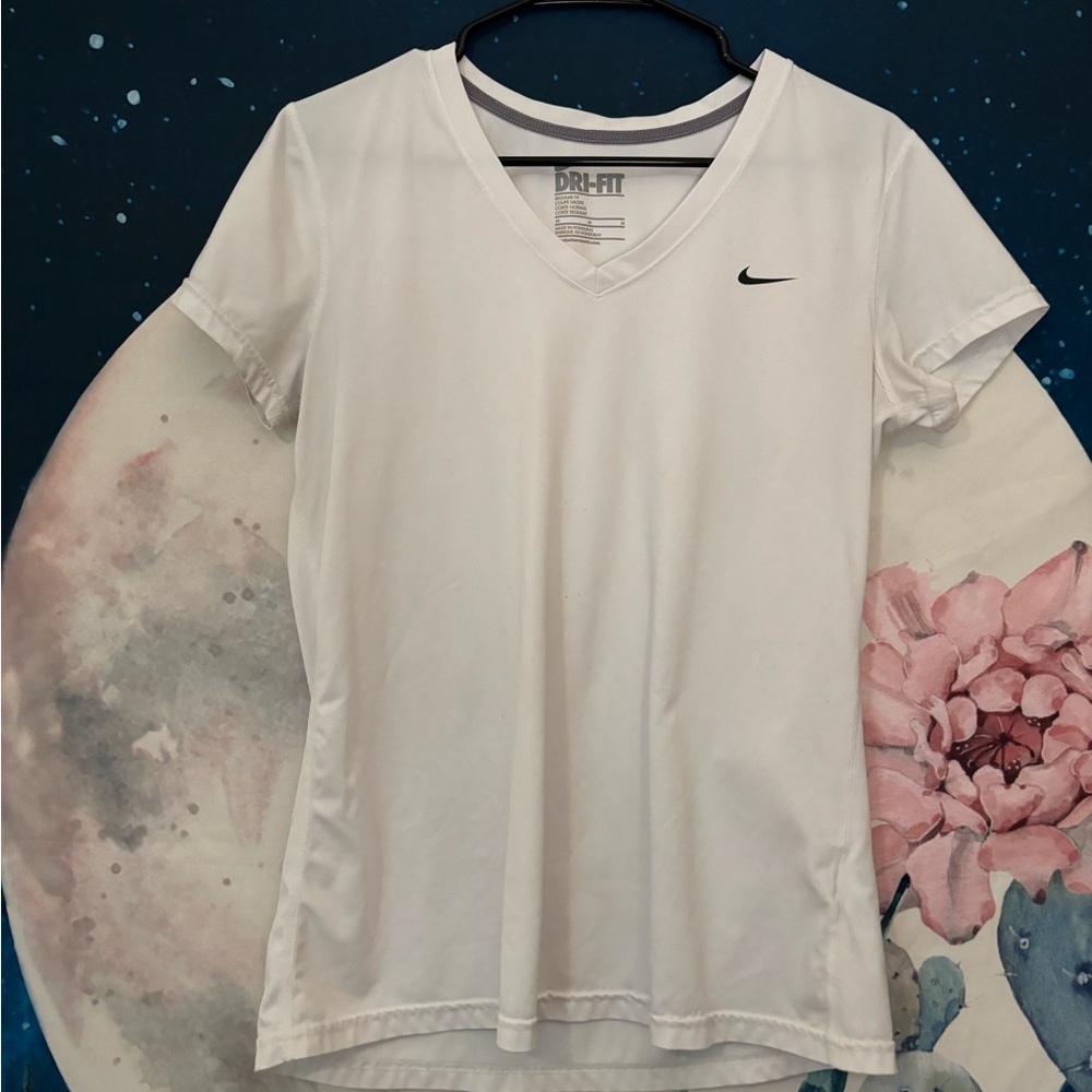 Nike white Dri-Fit V neck t-shirt